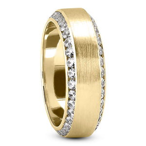 Men's Diamond Wedding Ring Round Cut 8mm Fit Band in 14K Yellow Gold Side View