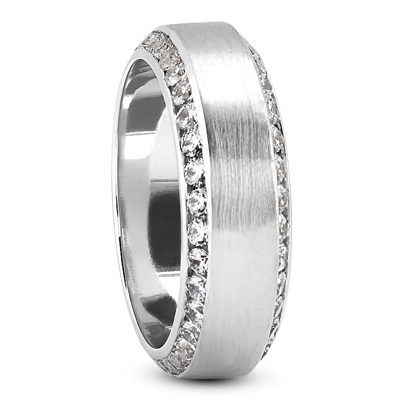 Men's Diamond Wedding Ring Round Cut 8mm Fit Band in 14K  White Gold Side View