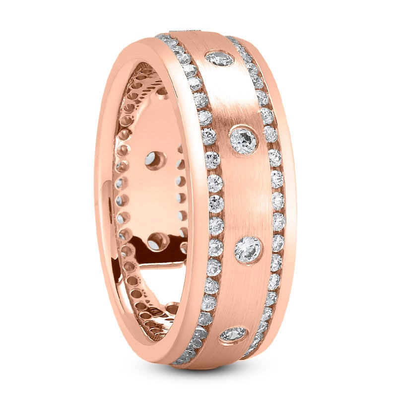 Men's Diamond Wedding Ring Round Cut 8mm Band in 14K Rose Gold Side View