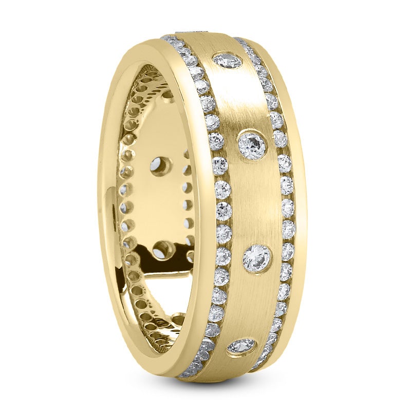 Men's Diamond Wedding Ring Round Cut 8mm Band in 14K Yellow Gold Side View