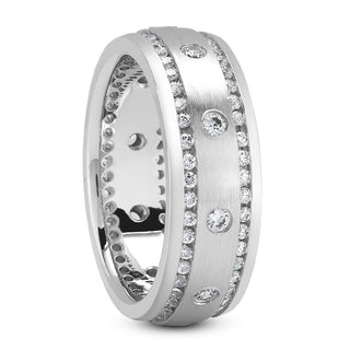 Men's Diamond Wedding Ring Round Cut 8mm Band in 14K White Gold Side View