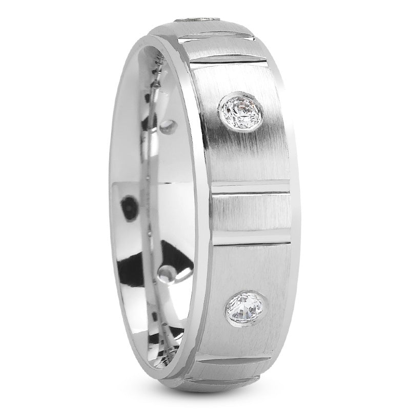 Men's Diamond Wedding Ring Round Cut 7mm in 18K White Gold Side View