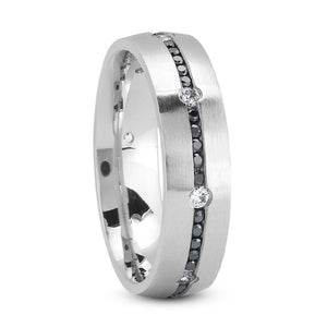 Men's Diamond Wedding Ring Round Cut 6mm Black Diamond in 18K White Gold Side View