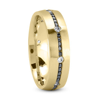 Men's Diamond Wedding Ring Round Cut 6mm Black Diamond in 18K Yellow Gold Side View