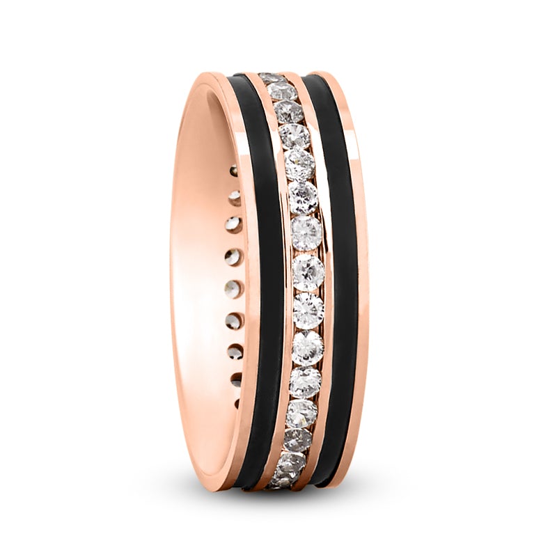 Men's Diamond Wedding Ring Round Cut 7mm Comfort Fit in 14K Rose Gold Side View