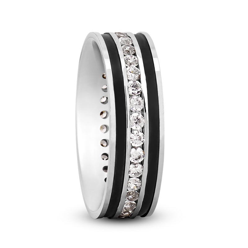 Men's Diamond Wedding Ring Round Cut 7mm Comfort Fit in Platinum Side View