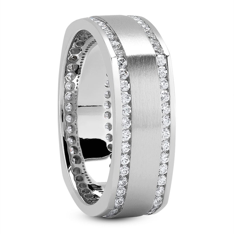 Men's Diamond Wedding Ring Round Cut 7mm Square Shank in 14K  White Gold Side View