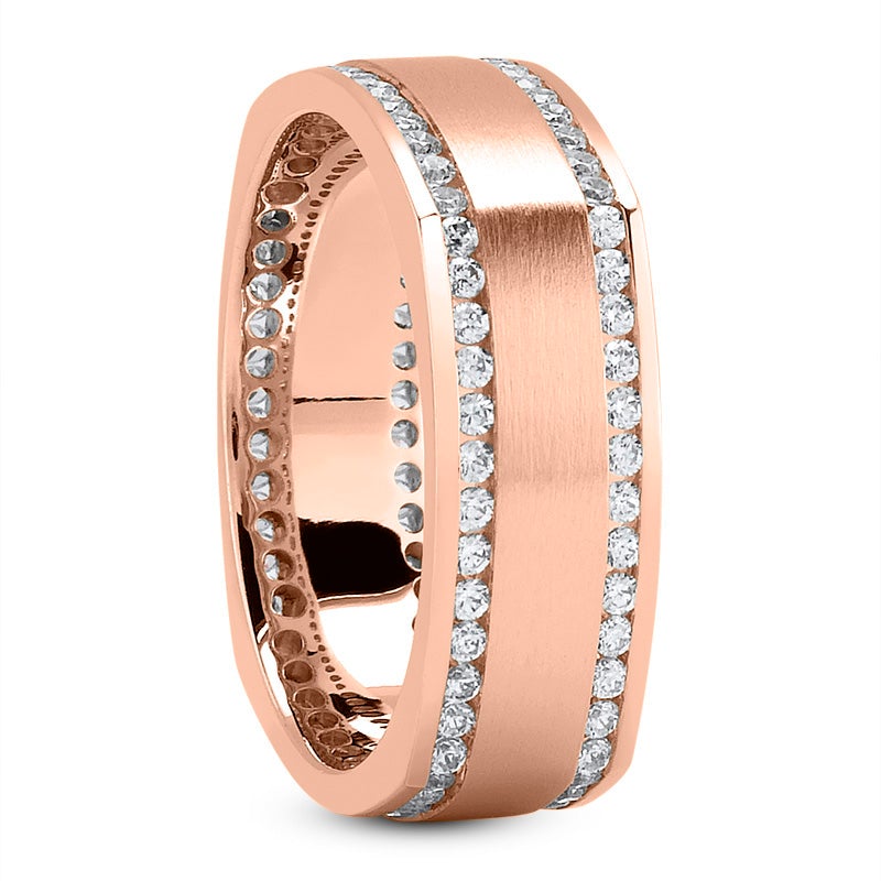 Men's Diamond Wedding Ring Round Cut 7mm Square Shank in 18K Rose Gold Side View