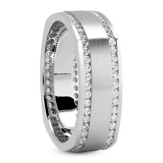 Men's Diamond Wedding Ring Round Cut 7mm Square Shank in 18K White Gold Side View