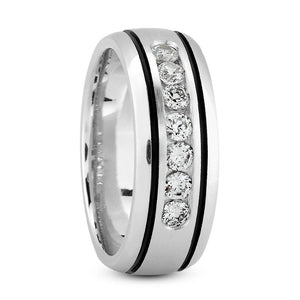 Men's Diamond Wedding Ring Round Cut 8mm Channel Set in 14K White Gold Side View