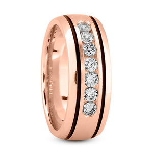 Men's Diamond Wedding Ring Round Cut 8mm Channel Set in 14K Rose Gold Side View