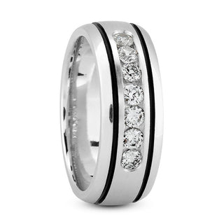 Men's Diamond Wedding Ring Round Cut 8mm Channel Set in Platinum Side View