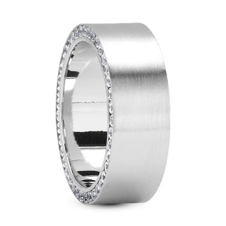 Men's Diamond Wedding Ring Round Cut 9mm Comfort Fit in 18K  White  Gold Side View