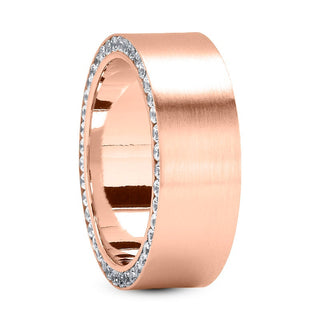 Men's Diamond Wedding Ring Round Cut 9mm Comfort Fit in 18K  Rose Gold Side View