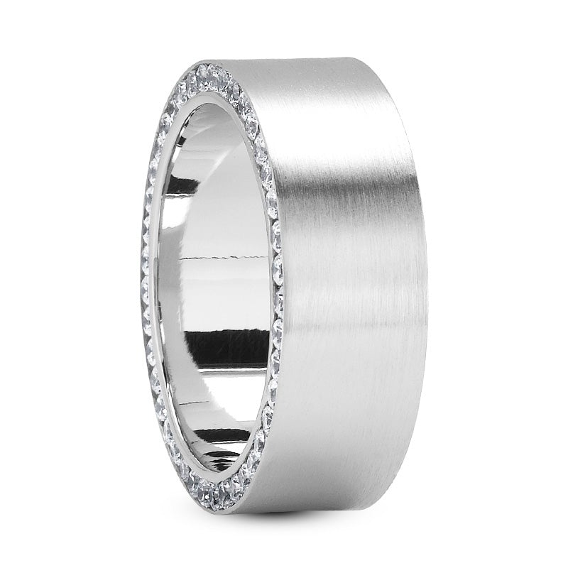 Men's Diamond Wedding Ring Round Cut 9mm Comfort Fit in Platinum  Side View