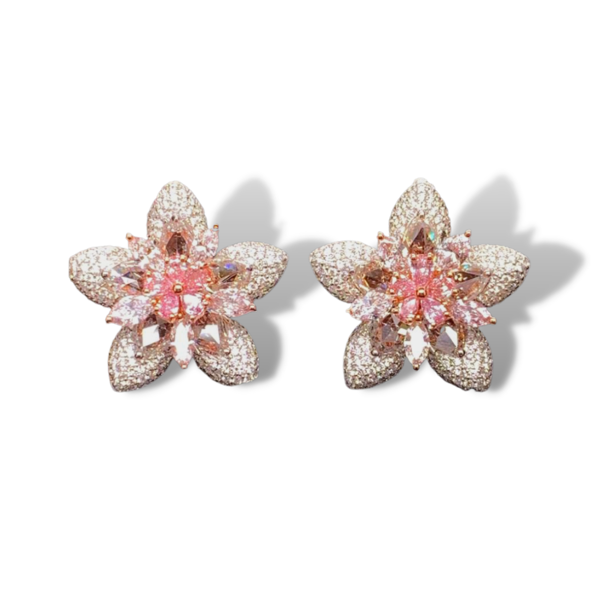Pink Diamond Stud Earrings  Marquise Cut  Sidestone Earrings in 18K White Gold Front View