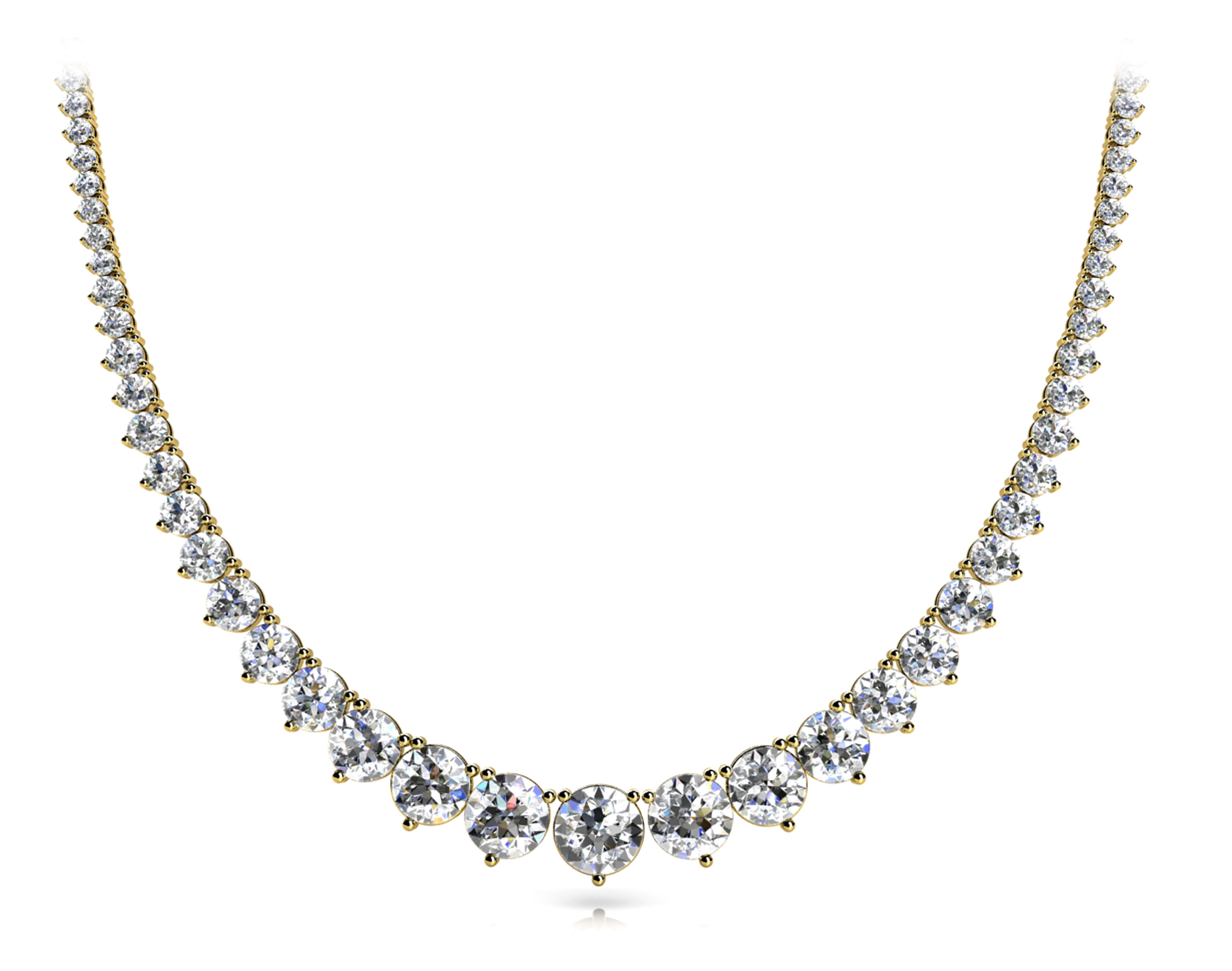 Diamond Rivera Graduated Necklace Round Shaped 25 Carat Necklace in 14K Yellow Gold Front View