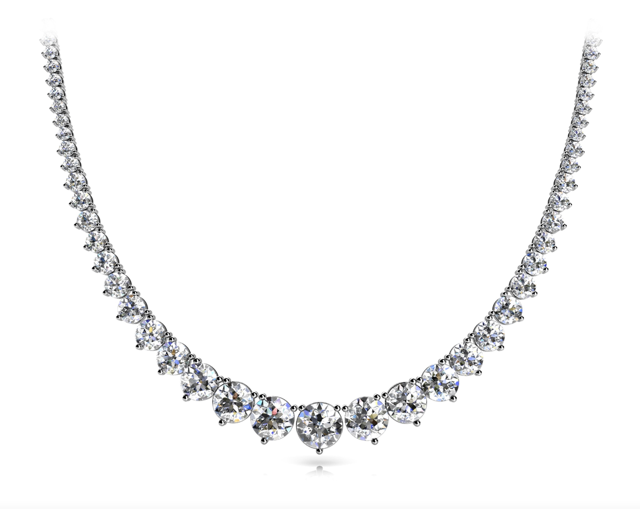 Diamond Rivera Graduated Necklace Round Shaped 25 Carat Necklace in 18K White  Gold Front View