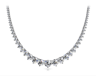 Diamond Rivera Graduated Necklace Round Shaped 25 Carat Necklace in 18K White Gold Front View